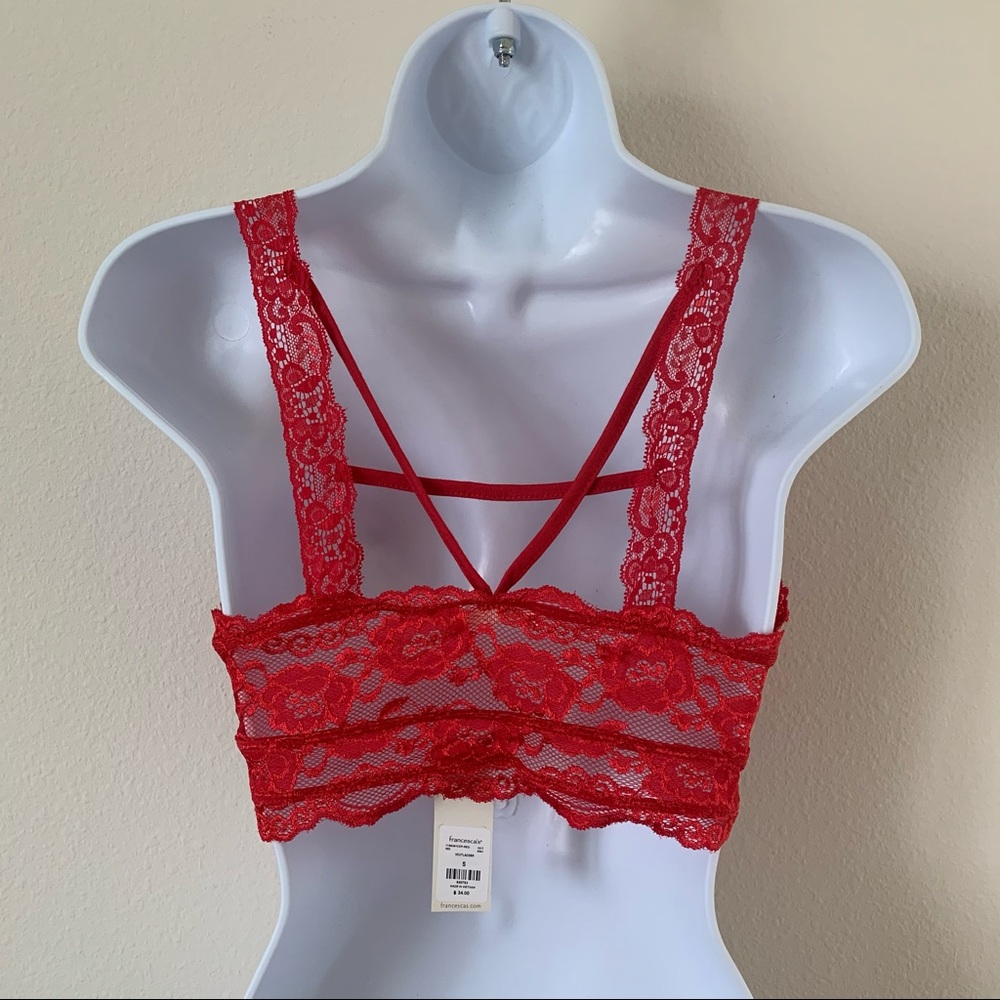 Red V Cut Lace Bralette - Picture 2 of 6